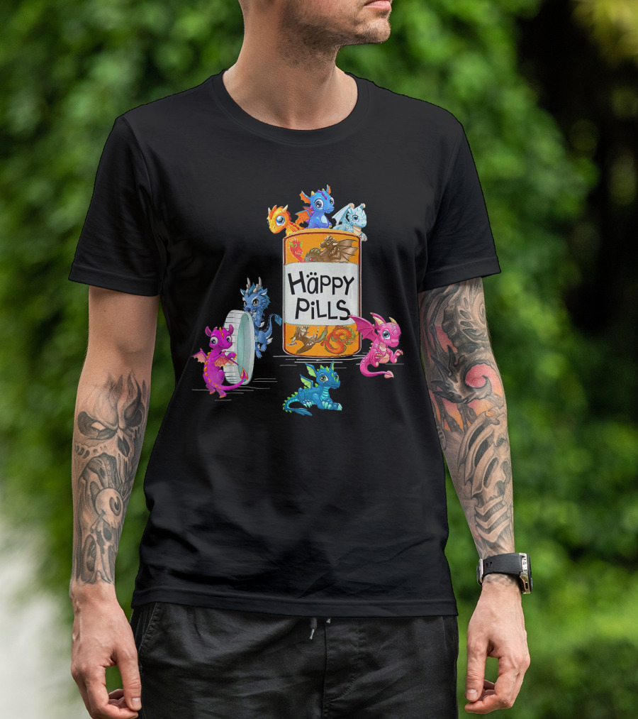 Happy Pills Dragon Bottle With Colorful Dragons T-Shirt