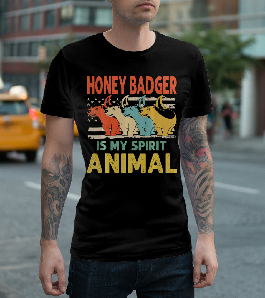 Honey Badger Is My Spirit Animal USA Patriotic T-Shirt