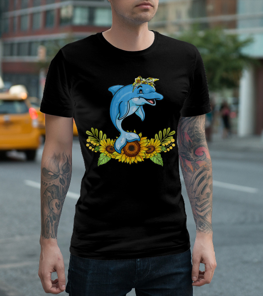 Dolphin With Sunflower Crown For Dolphin Lover T-Shirt