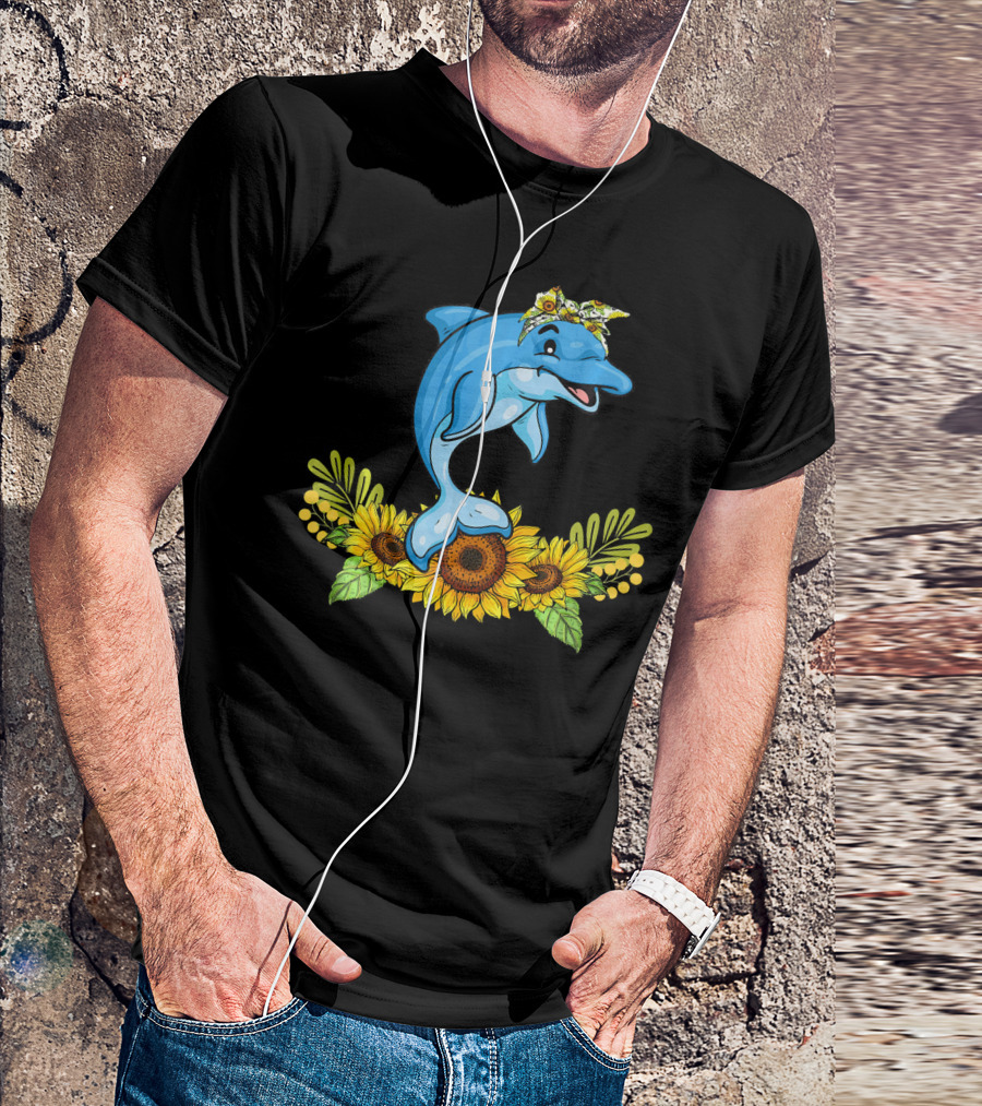 Dolphin With Sunflower Crown For Dolphin Lover T-Shirt