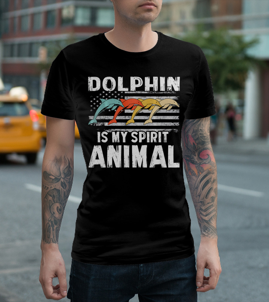 Dolphin Is My Spirit Animal Vintage American Flag T-Shirt