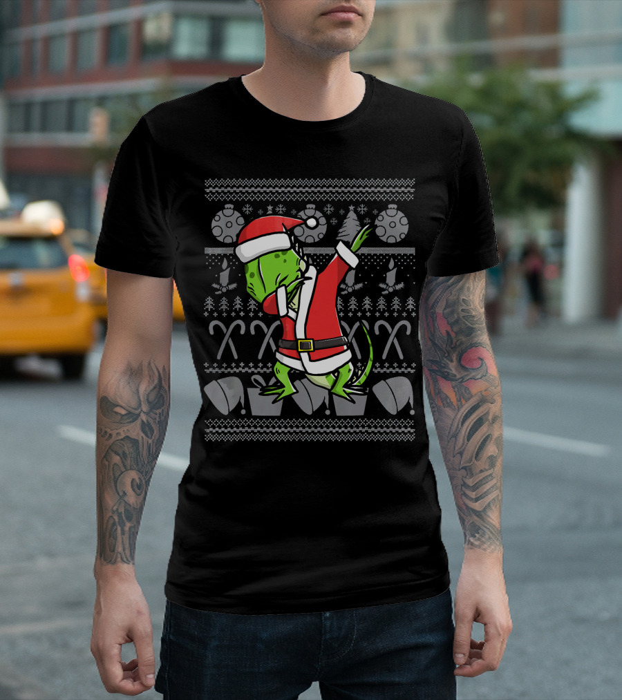 Funny Dabbing Iguana Pet Christmas Santa Holiday T-Shirt