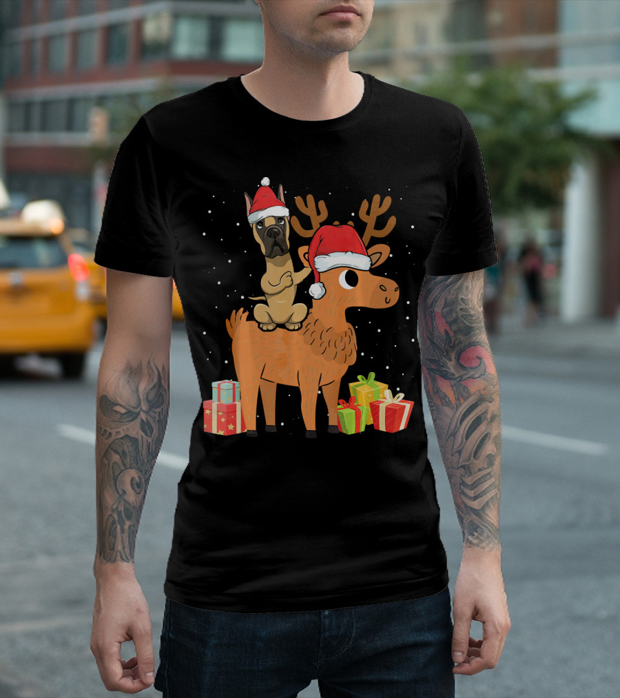 Funny Dane Riding Deer Santa Hats Christmas Gifts T-Shirt
