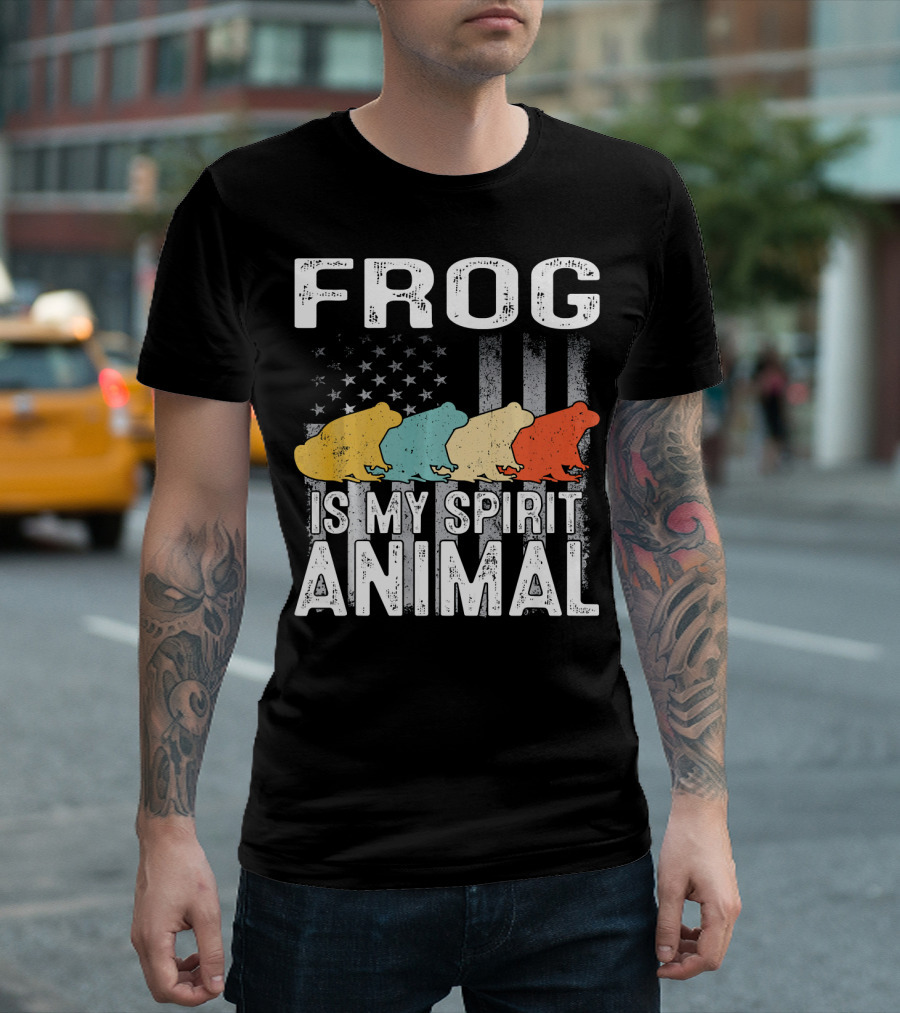 Frog Is My Spirit Animal USA Patriotic Vintage Flag T-Shirt