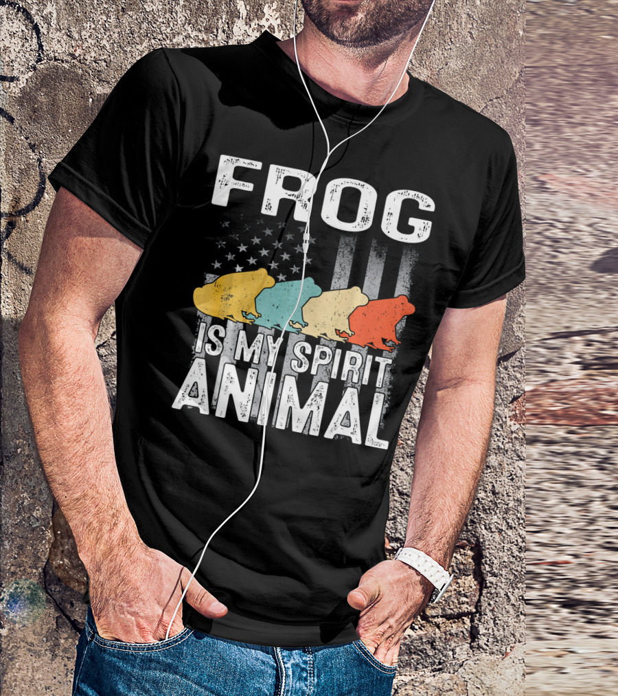 Frog Is My Spirit Animal USA Patriotic Vintage Flag T-Shirt