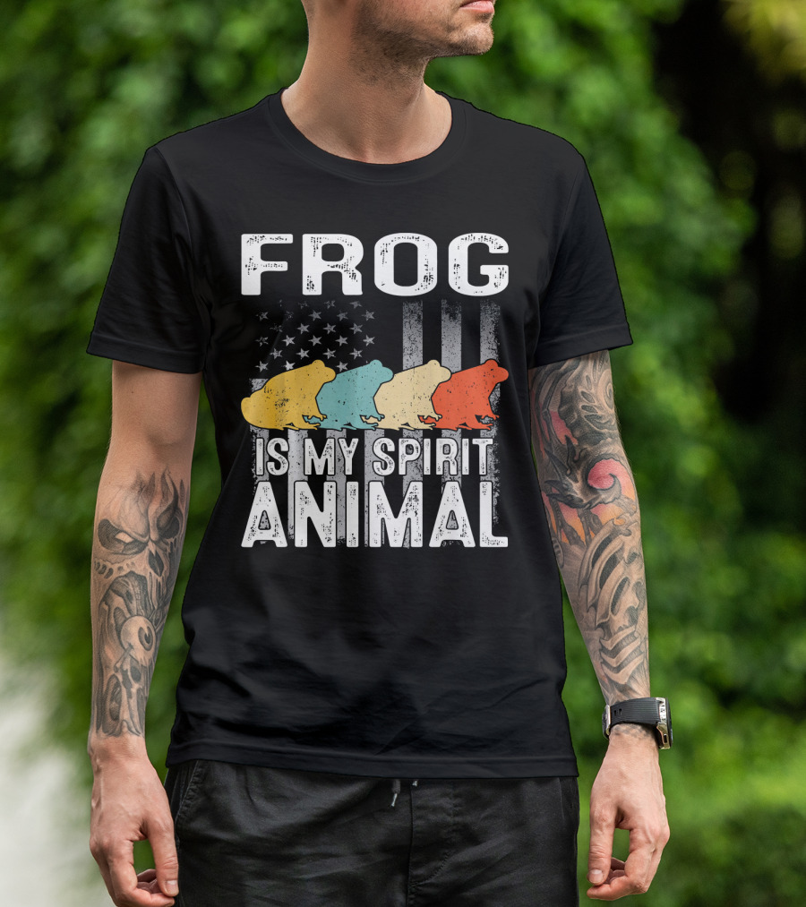 Frog Is My Spirit Animal USA Patriotic Vintage Flag T-Shirt