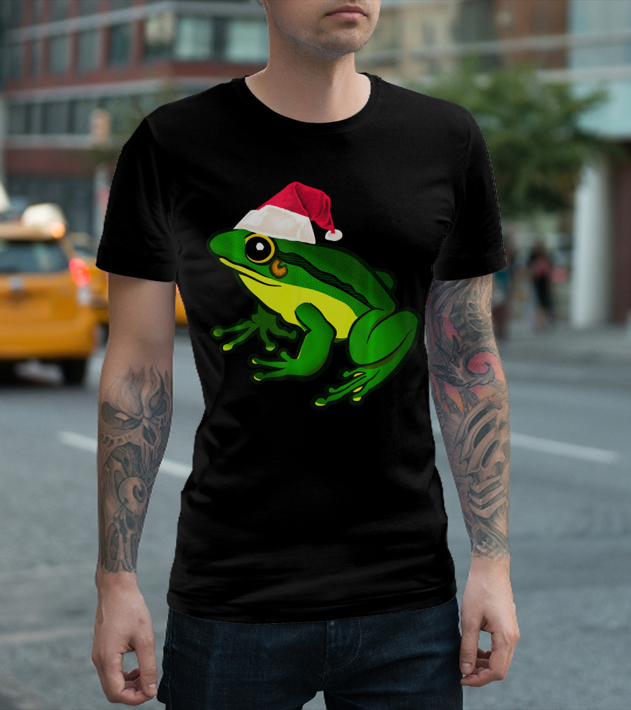 Frog In Santa Hat Christmas Frog Festive Holiday T-Shirt
