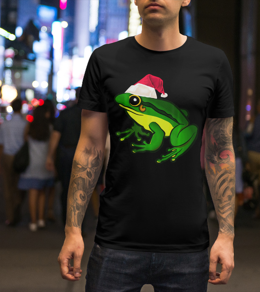 Frog In Santa Hat Christmas Frog Festive Holiday T-Shirt
