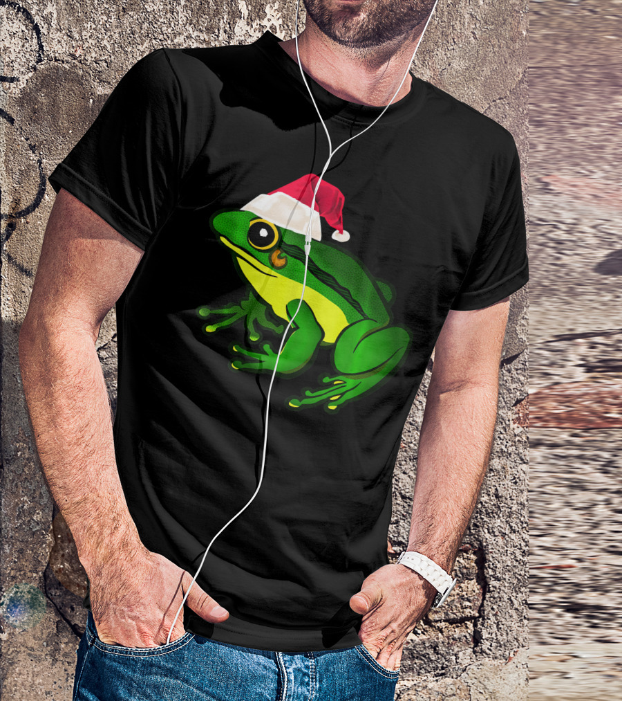 Frog In Santa Hat Christmas Frog Festive Holiday T-Shirt