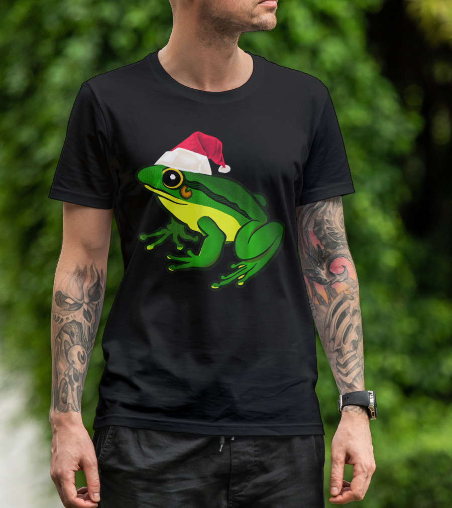 Frog In Santa Hat Christmas Frog Festive Holiday T-Shirt