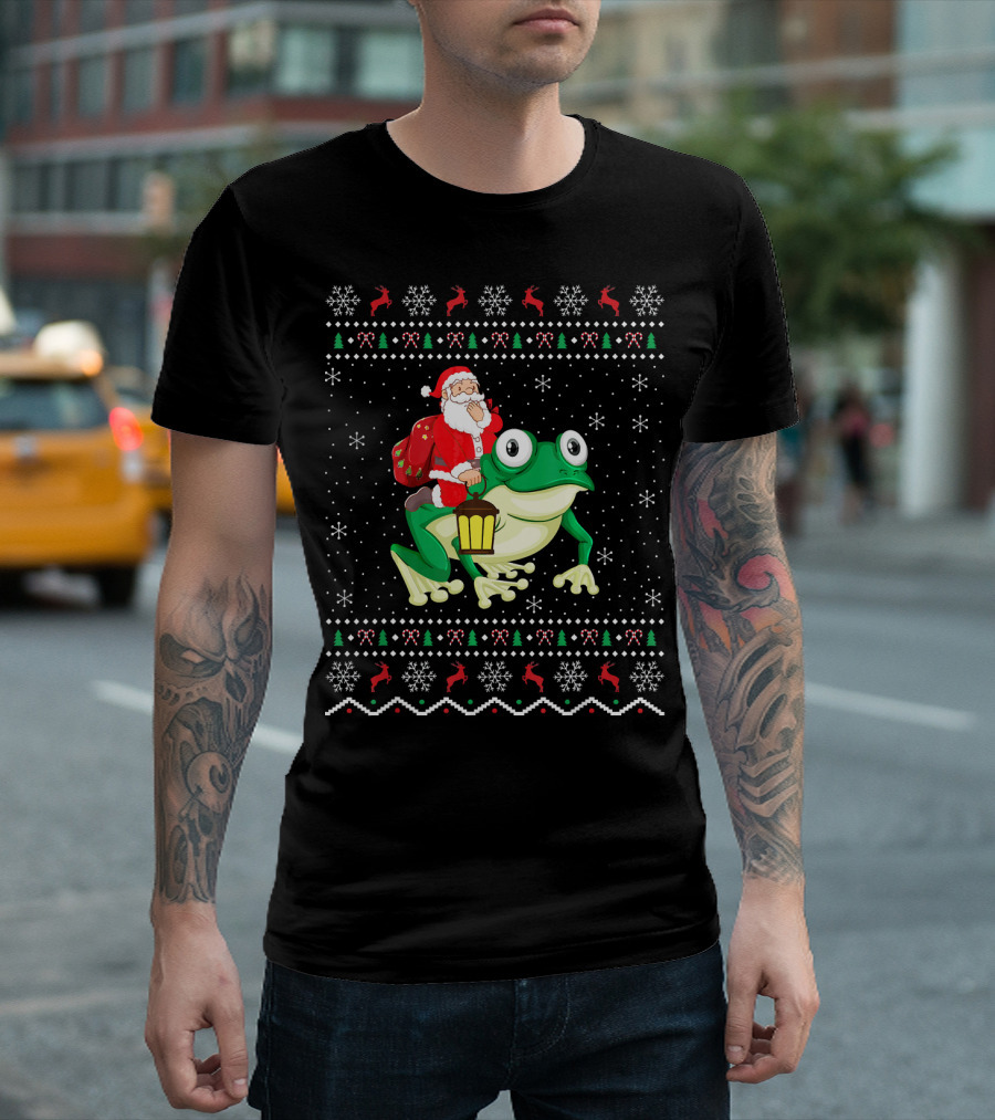Frog Lover Santa Christmas Sweater Ugly Santa Riding Frog T-Shirt