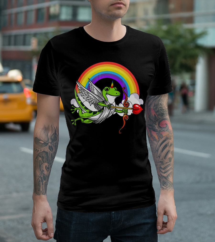 Gecko Lizard Unicorn Cupid Funny Reptile Rainbow T-Shirt