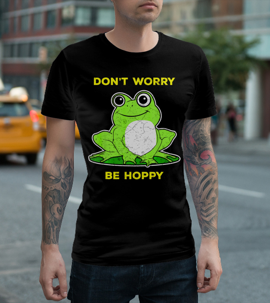 Don't Worry Be Hoppy Funny Frog Amphibian Vintage Fro T-Shirt