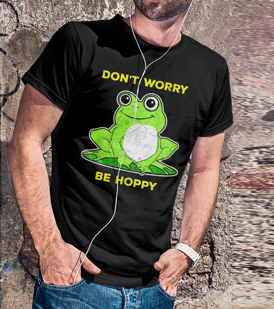 Don't Worry Be Hoppy Funny Frog Amphibian Vintage Fro T-Shirt