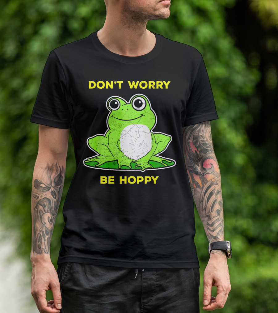 Don't Worry Be Hoppy Funny Frog Amphibian Vintage Fro T-Shirt