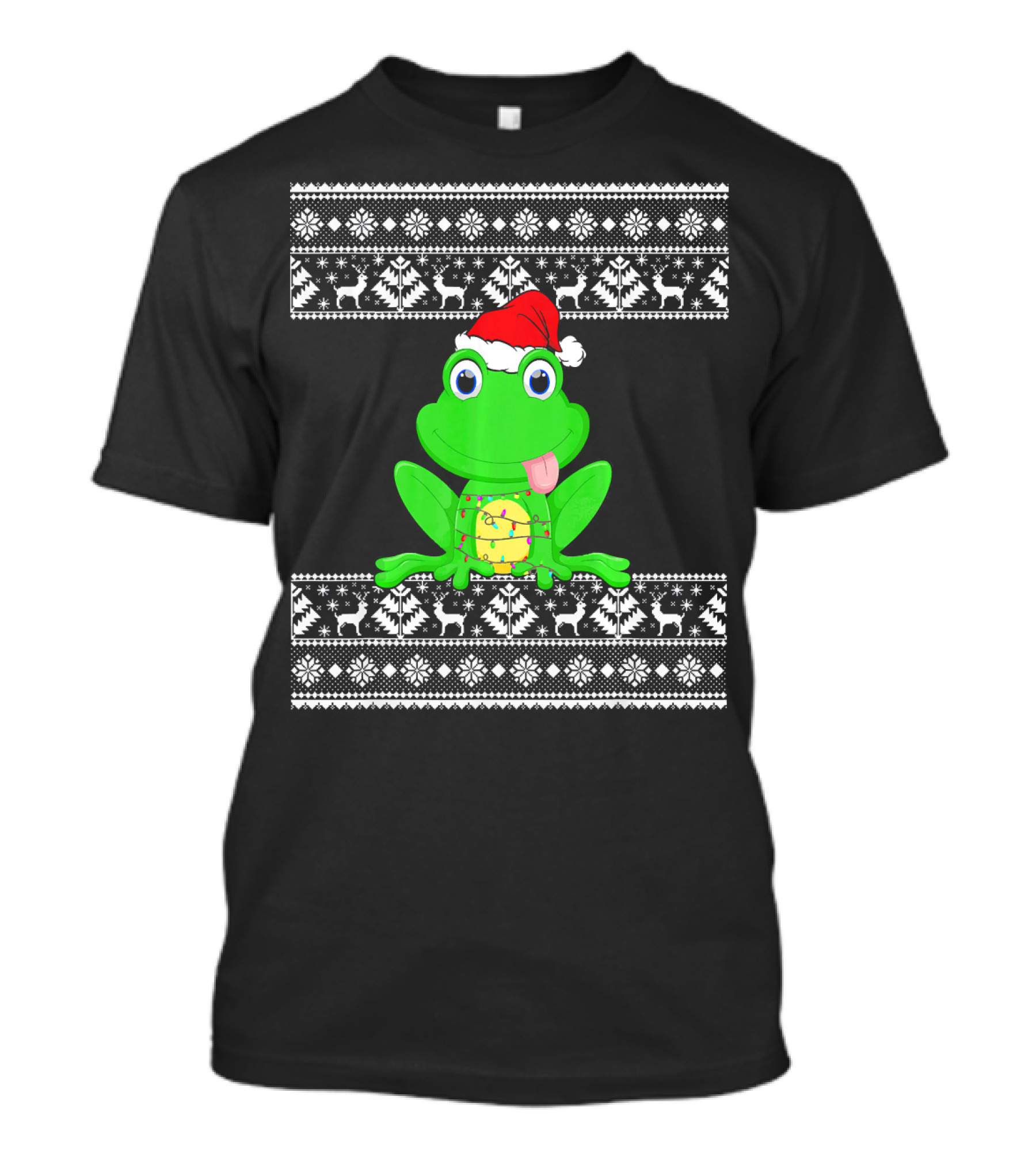 Frog With Christmas Lights And Santa Hat In Festive T-Shirt