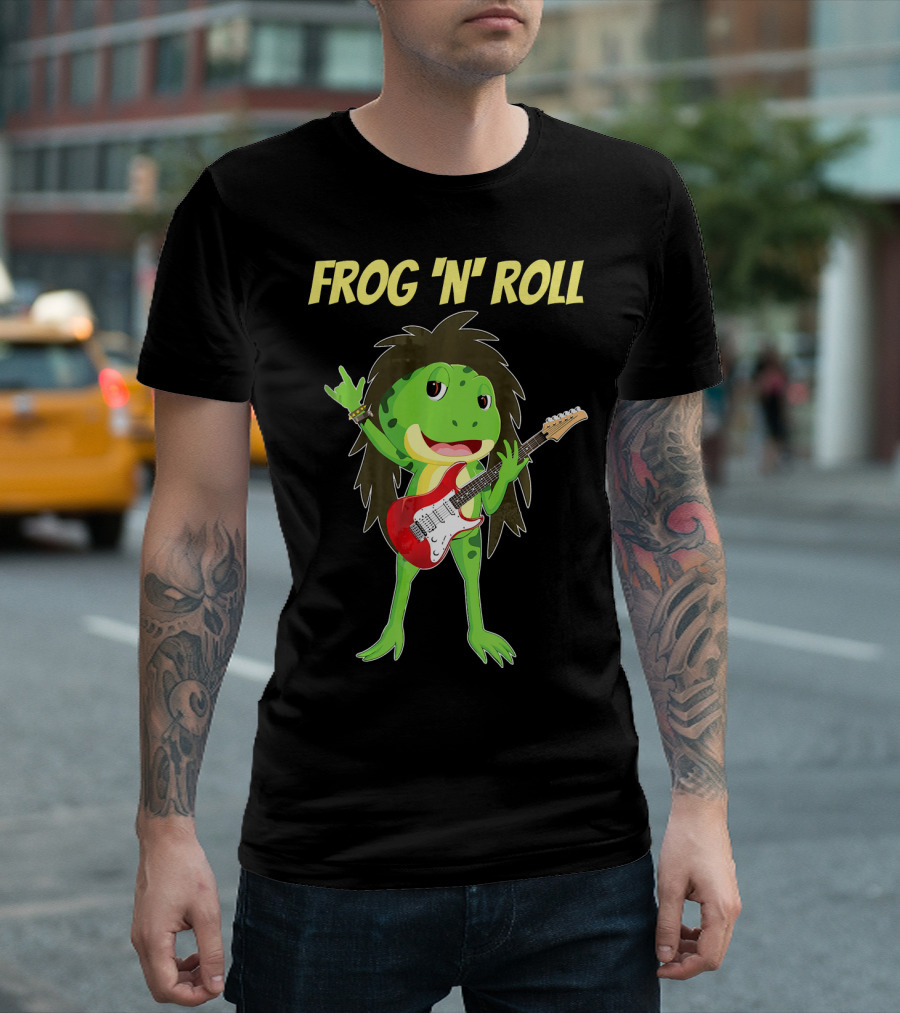Frog N Roll Festival Funny Frog with Guitar T-Shirt