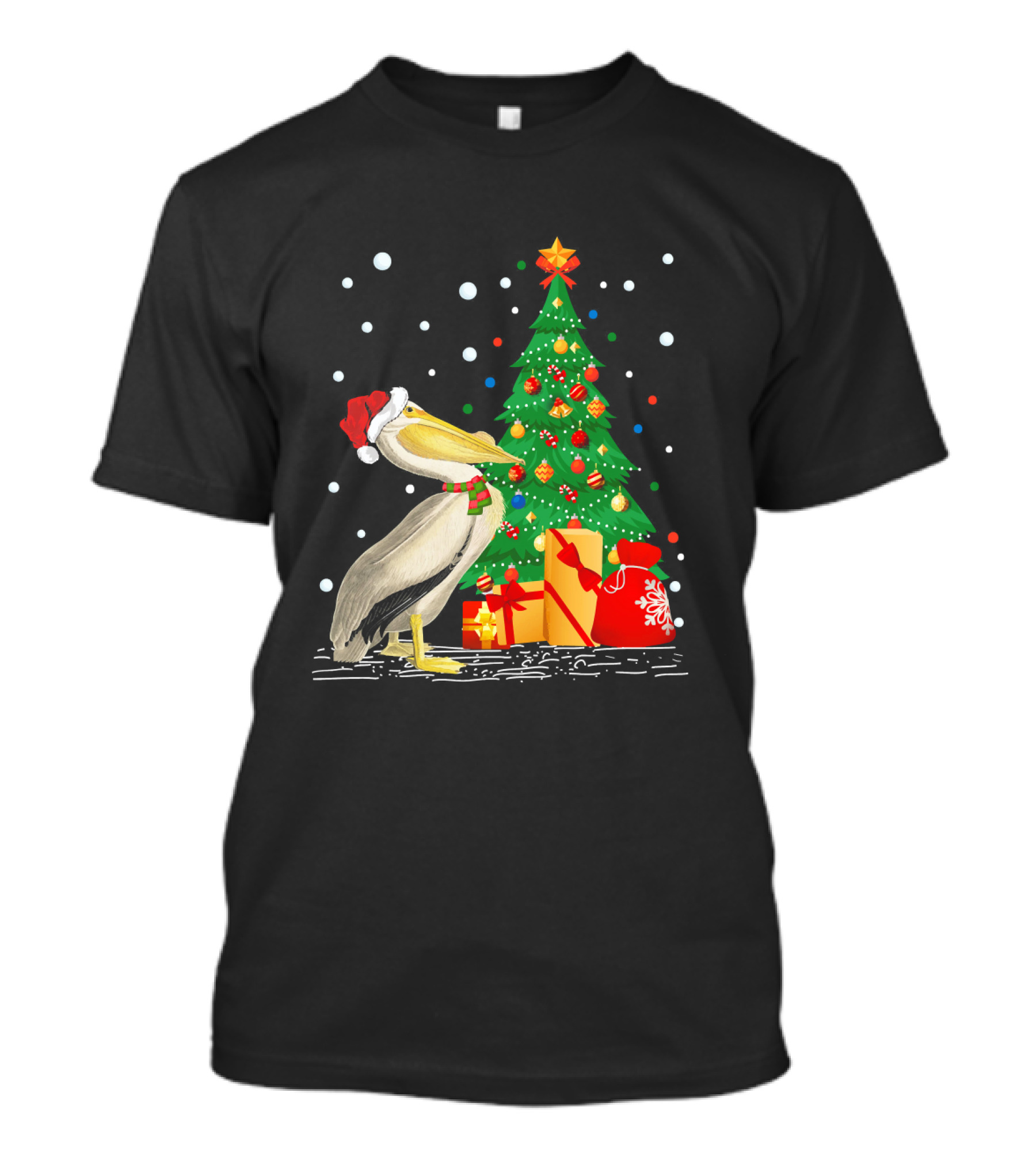 Funny Pelican Lover Santa Hat Christmas Tree T-Shirt