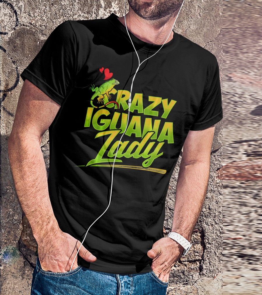 Crazy Iguana Lady With Heart And Iguana Graphics T-Shirt
