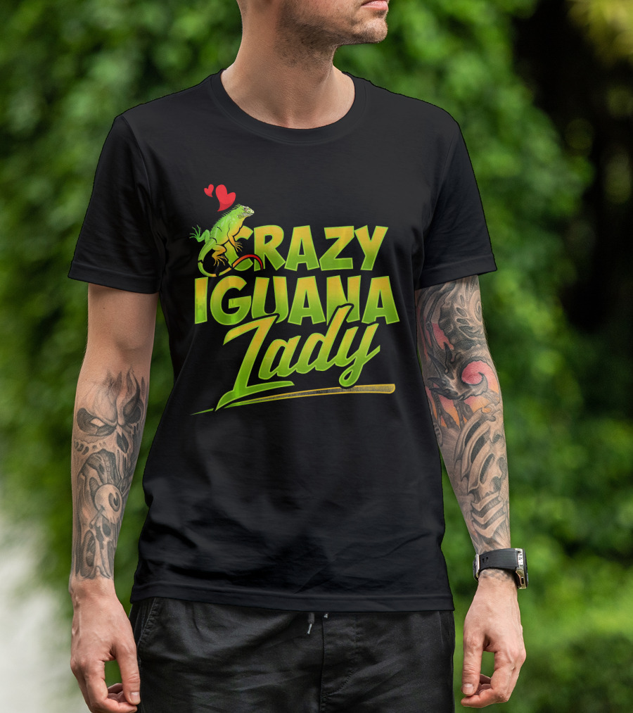 Crazy Iguana Lady With Heart And Iguana Graphics T-Shirt