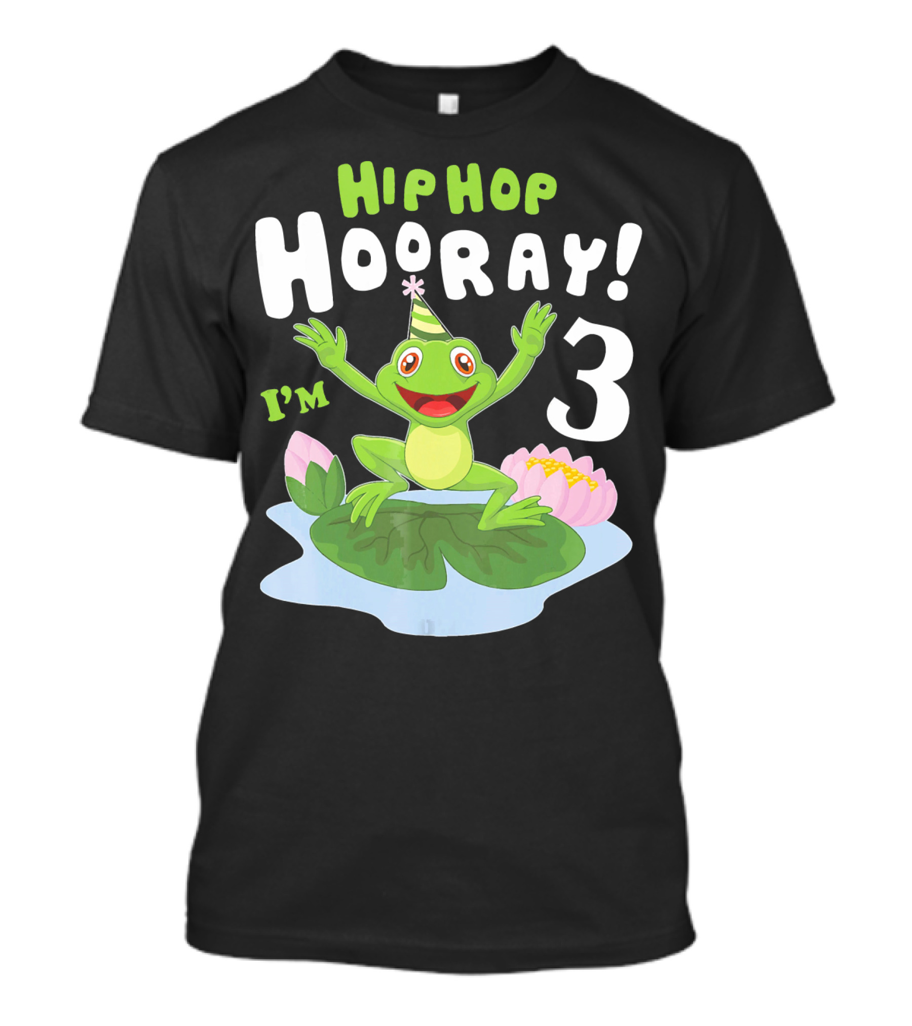 Hip Hop Hooray I'm 3 Frog On Lily Pad Party Hat T-Shirt