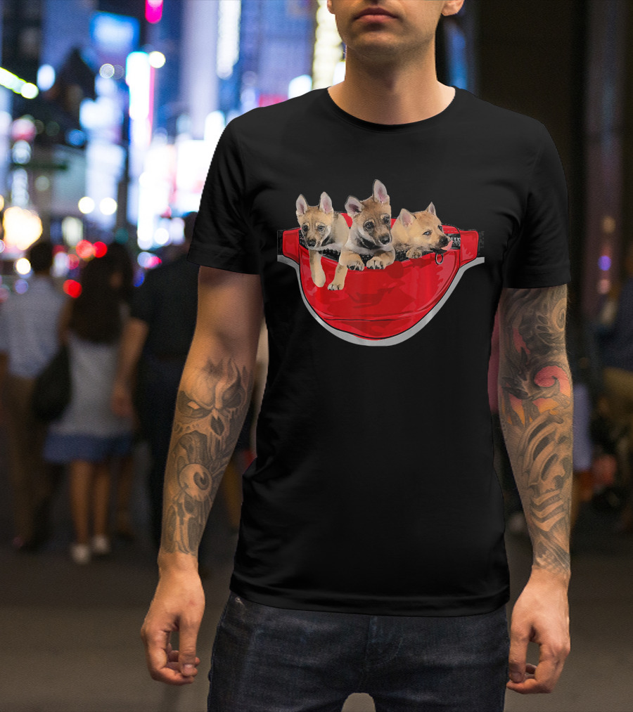 Funny Wolf Dog Pocket Pups In Red Waist Pack Lover T-Shirt
