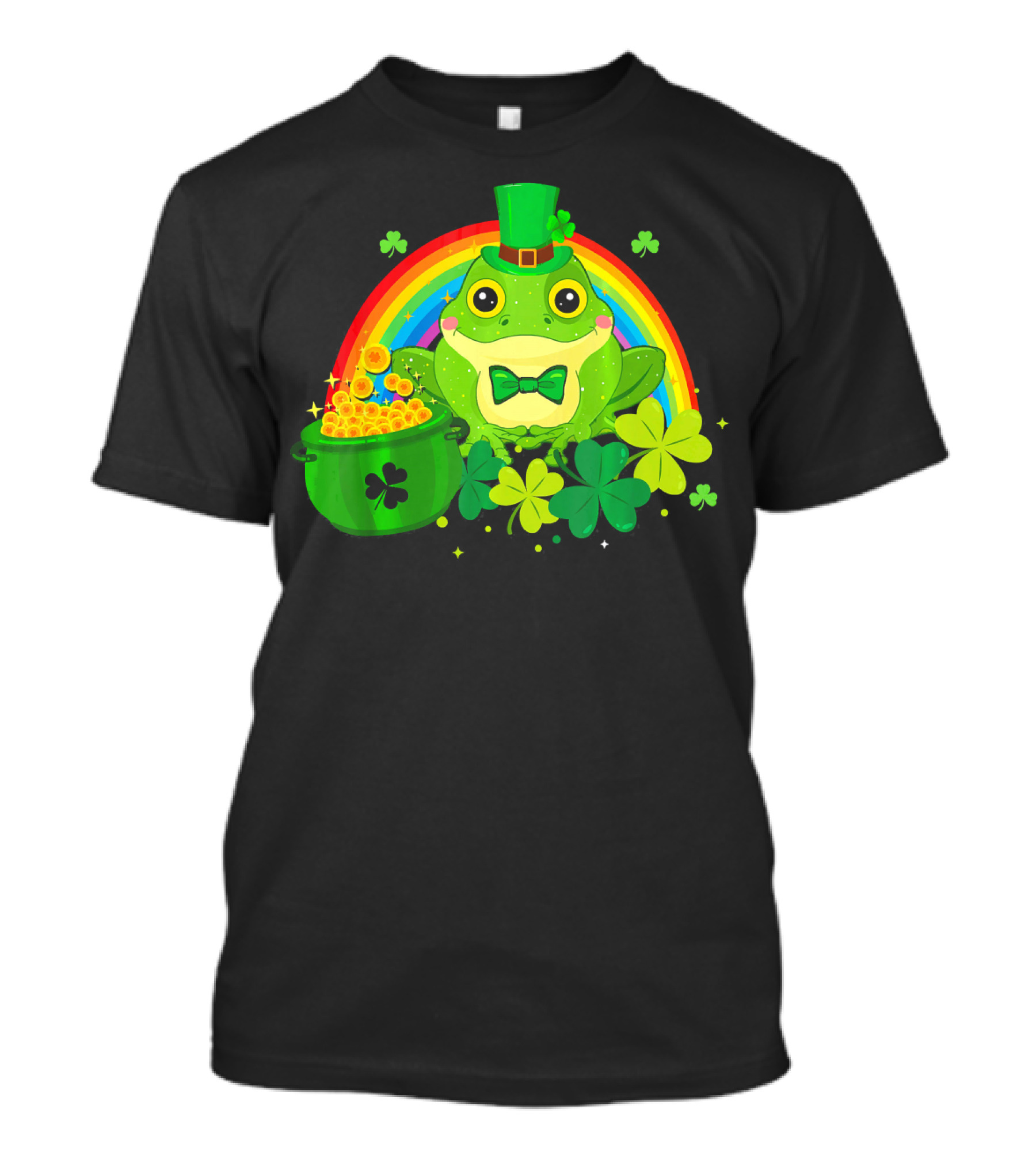 Leprechaun Frog With Rainbow Shamrocks And Pot Of Gold T-Shirt