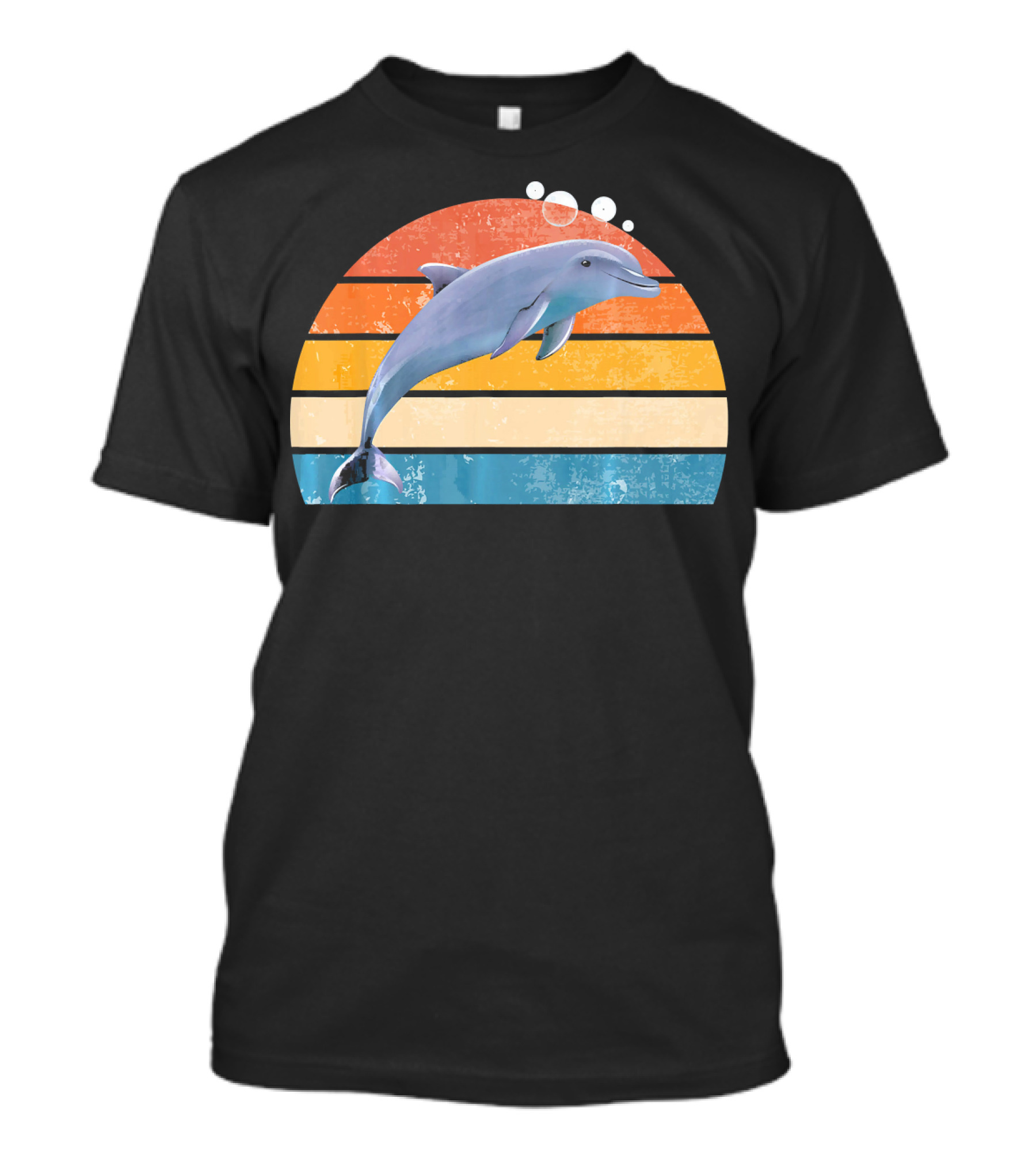 Dolphin Retro Vintage Animal Stripes Sunset Ocean Waves T-Shirt