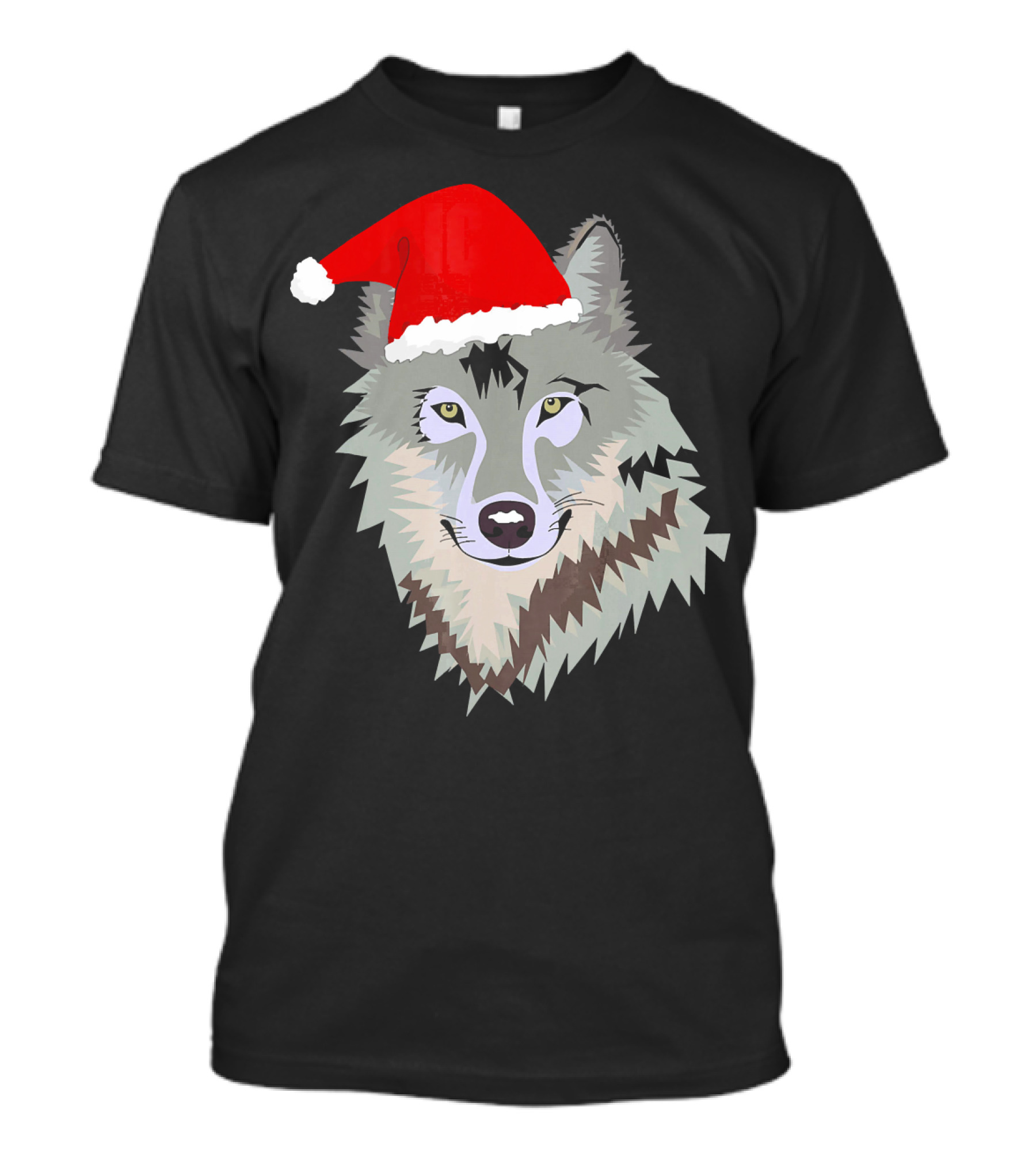 Funny Grey Wolf Santa Hat Christmas Holiday T-Shirt
