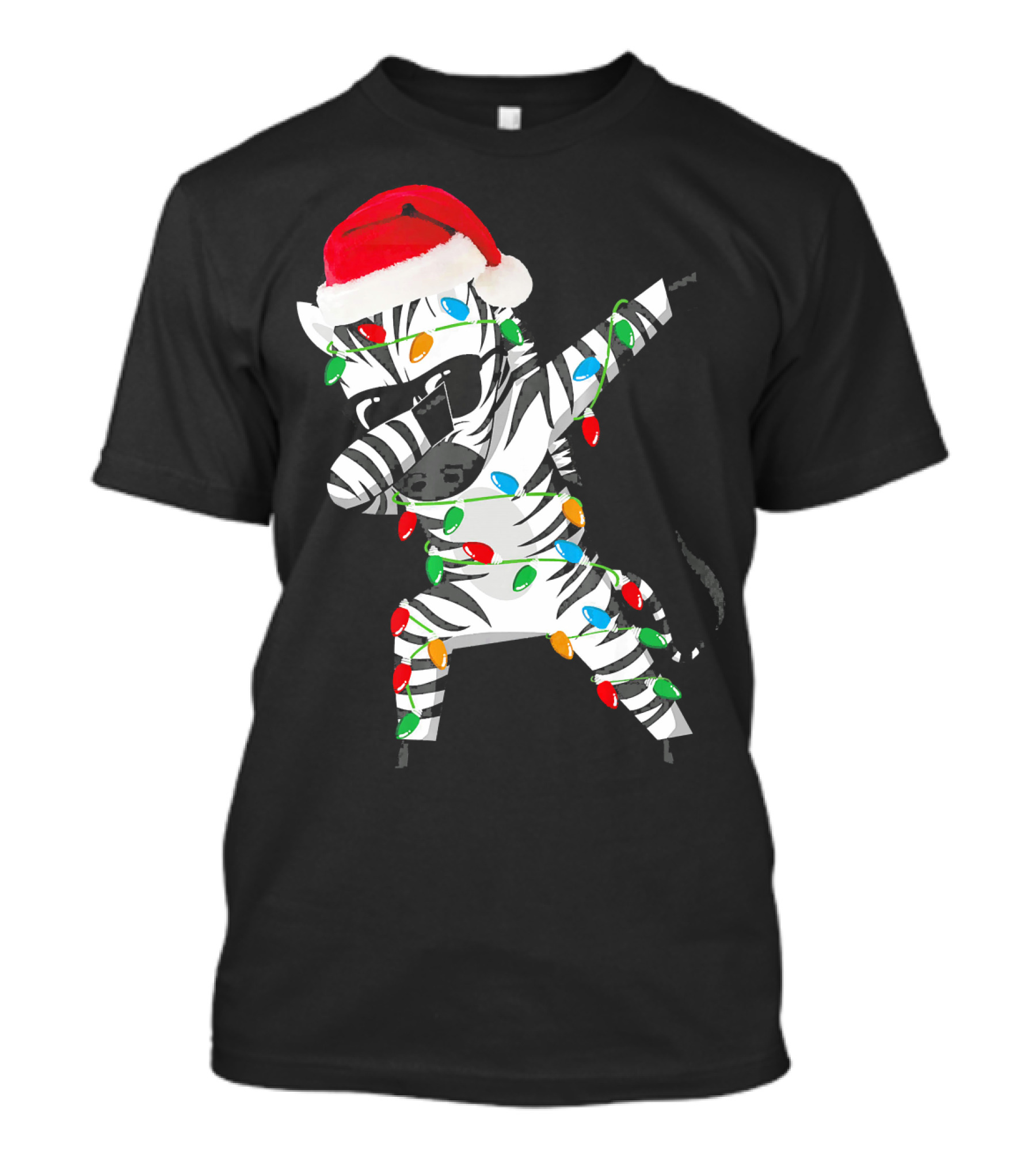 Zebra Dab Santa Hat Wrapped In Christmas Lights T-Shirt