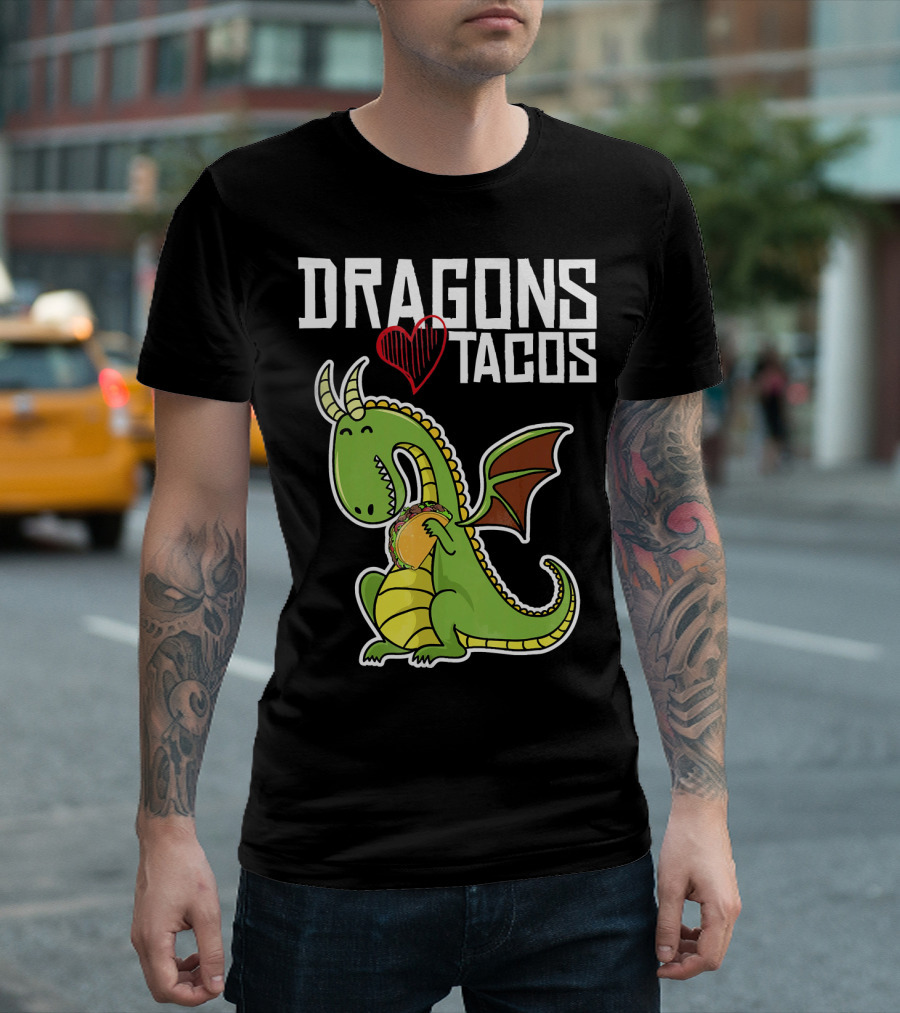 Dragons Love Tacos Heart Green Dragon With Taco T-Shirt