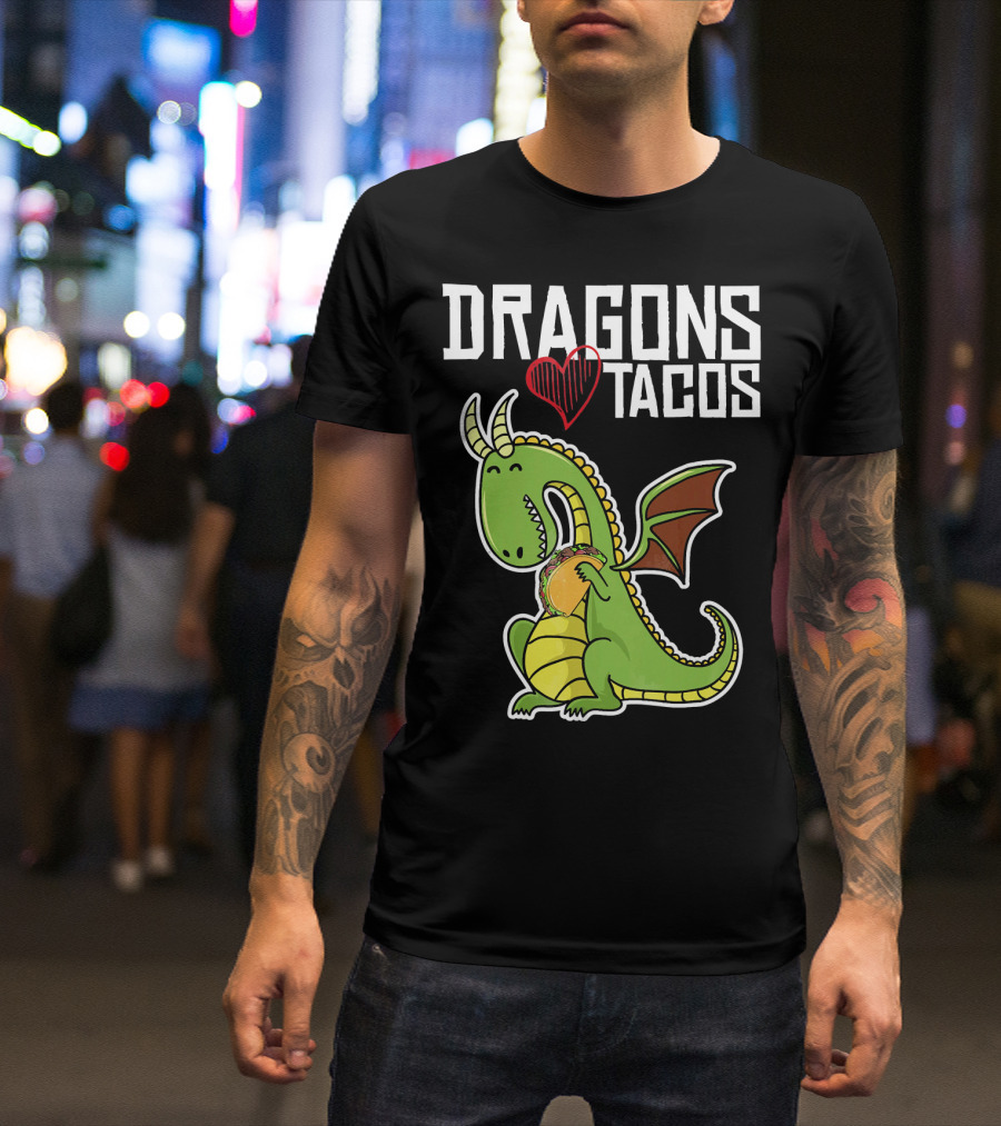 Dragons Love Tacos Heart Green Dragon With Taco T-Shirt