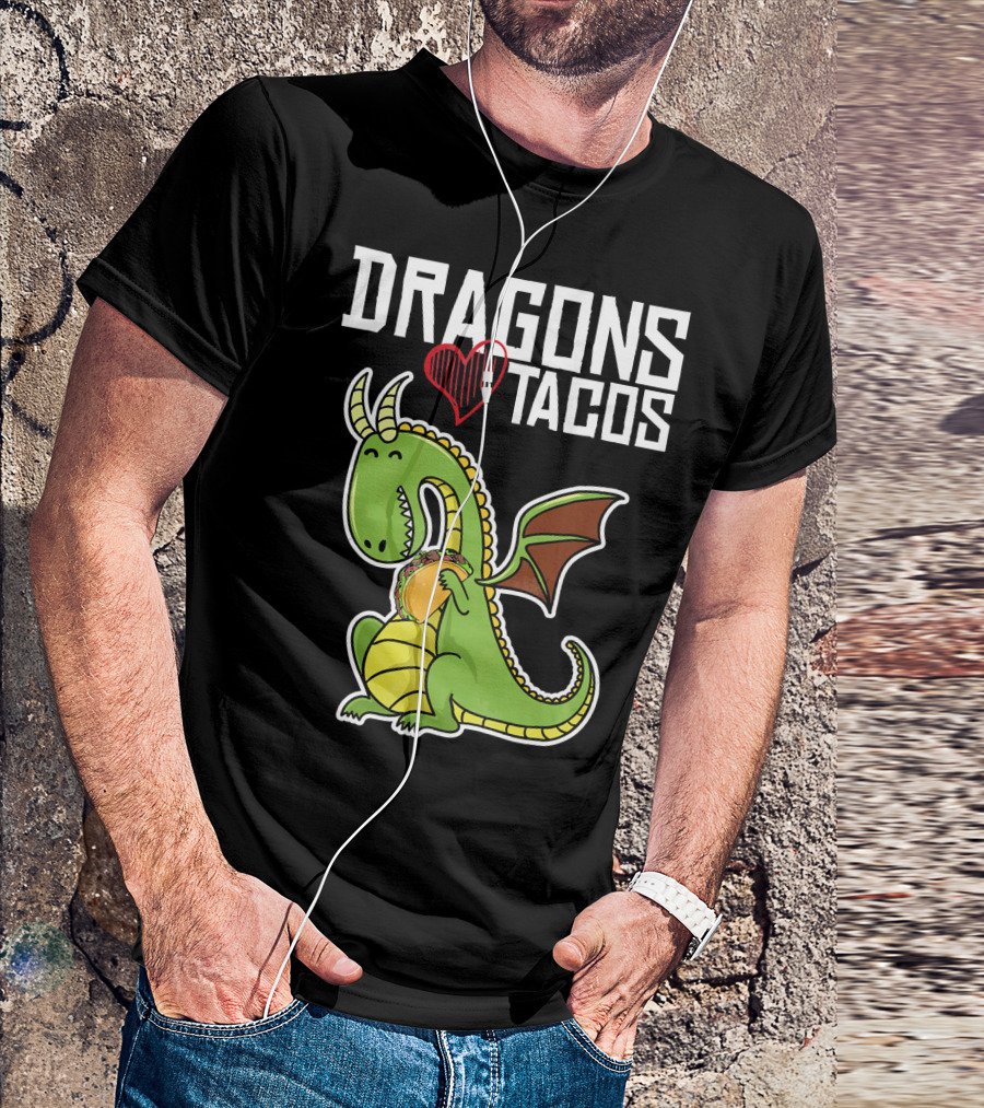 Dragons Love Tacos Heart Green Dragon With Taco T-Shirt