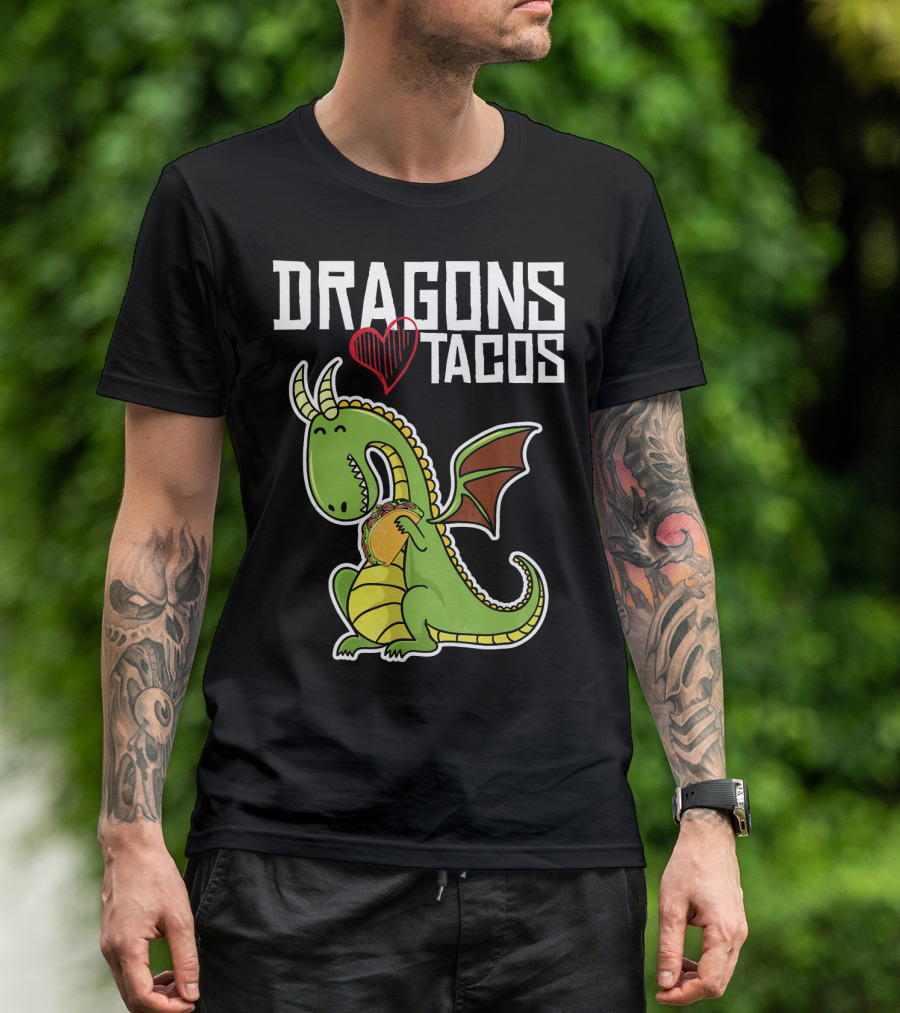 Dragons Love Tacos Heart Green Dragon With Taco T-Shirt