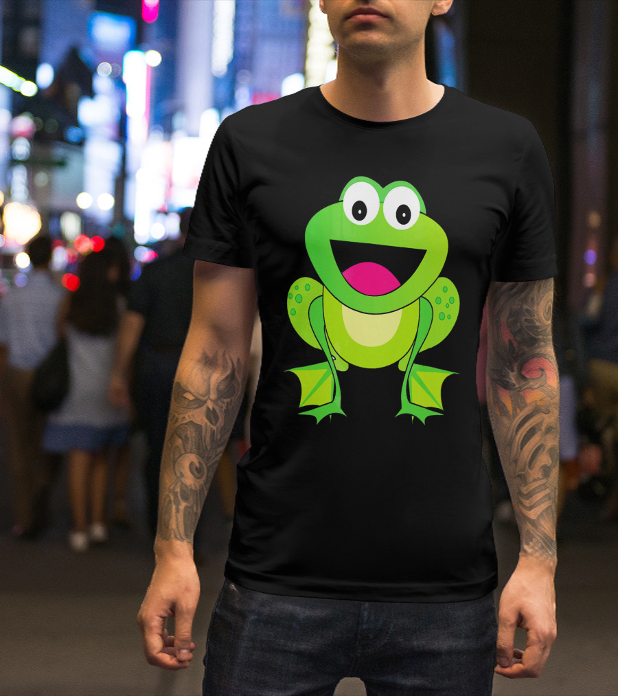 Frog Cartoon Caricature Animal Green Fun T-Shirt