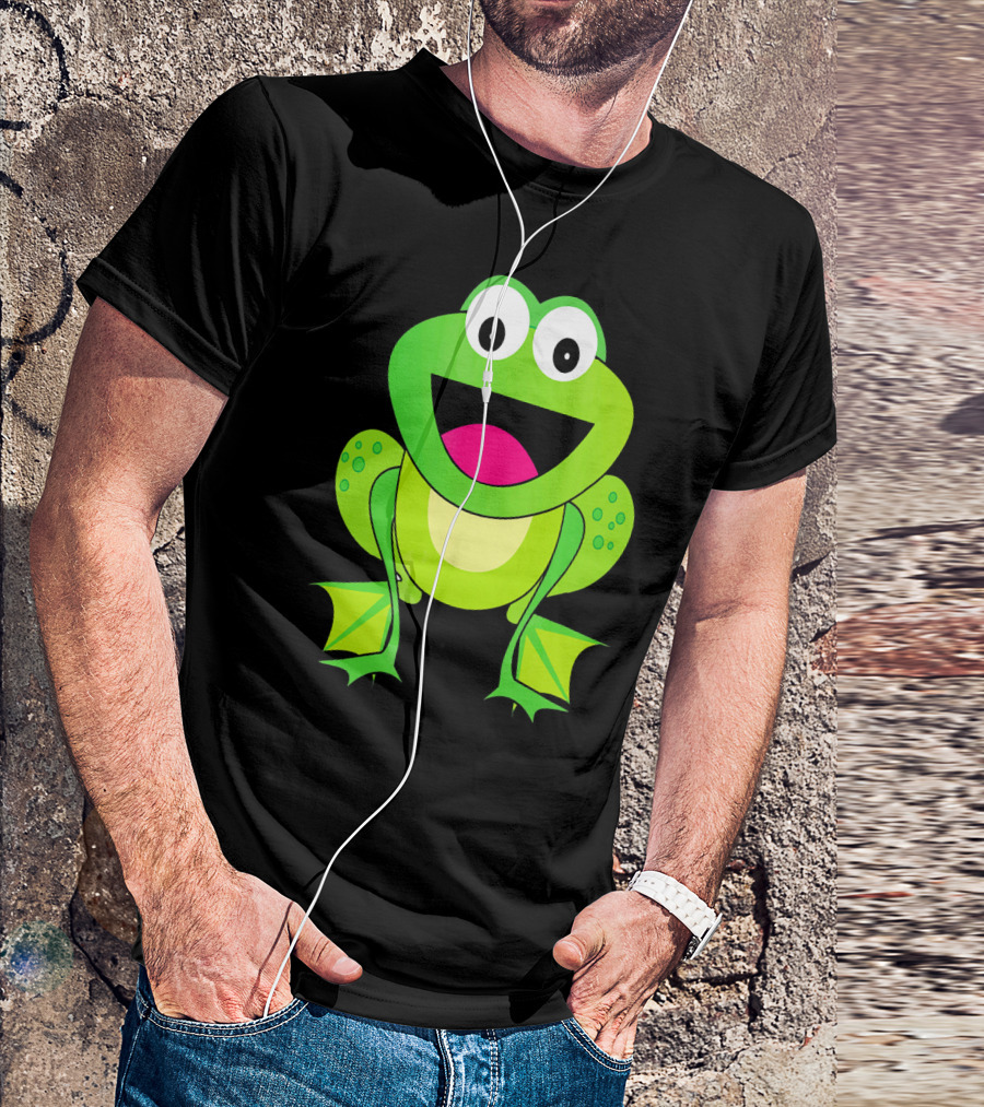 Frog Cartoon Caricature Animal Green Fun T-Shirt