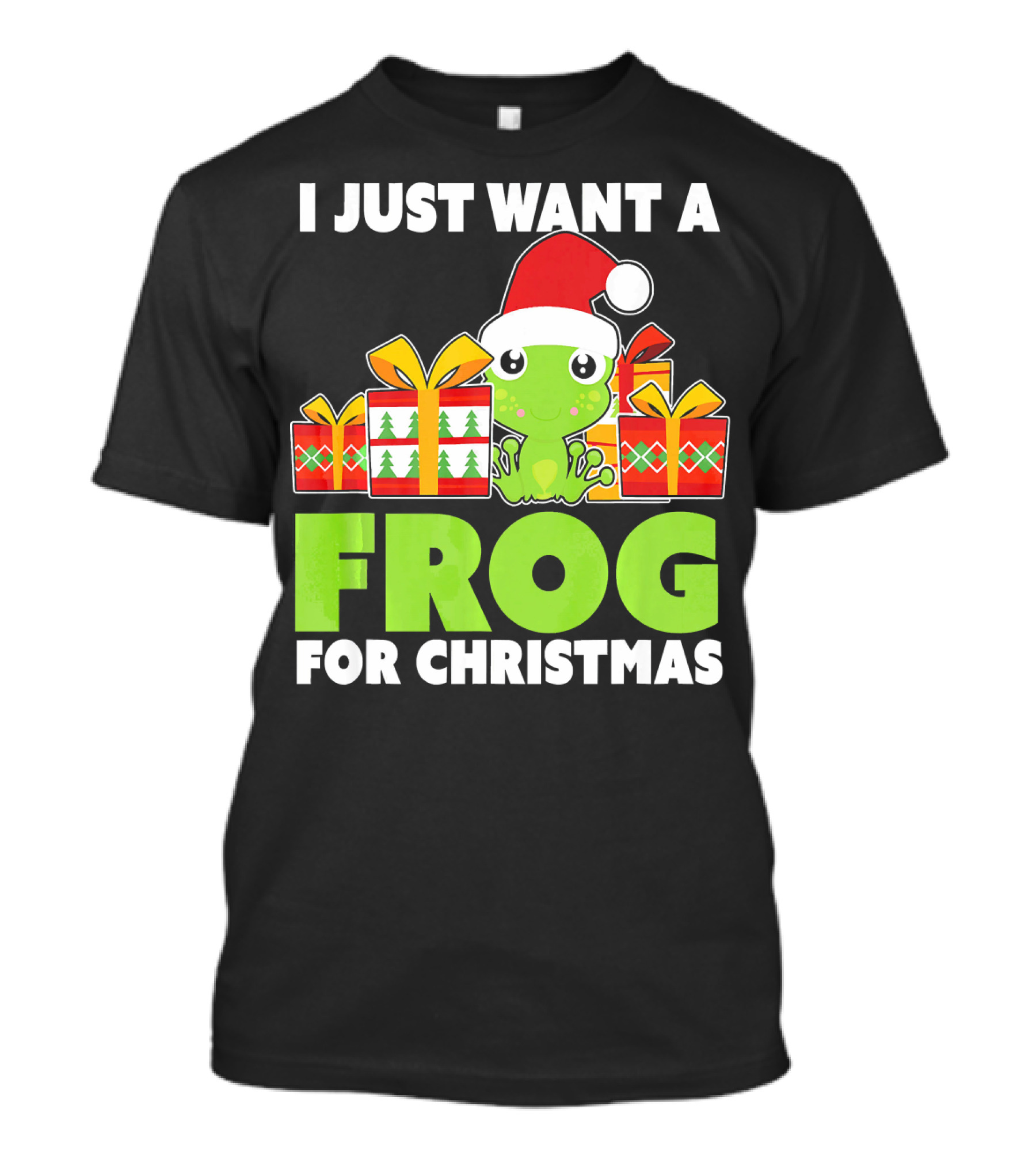 I Just Want A Frog For Christmas Santa Hat Cute Christmas Frog T-Shirt
