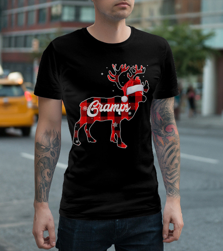 Gramps Red Plaid Reindeer Santa Hat Holiday T-Shirt