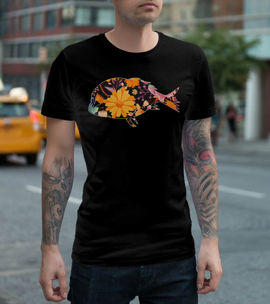 Vintage Floral Piranha Love Retro Flower T-Shirt