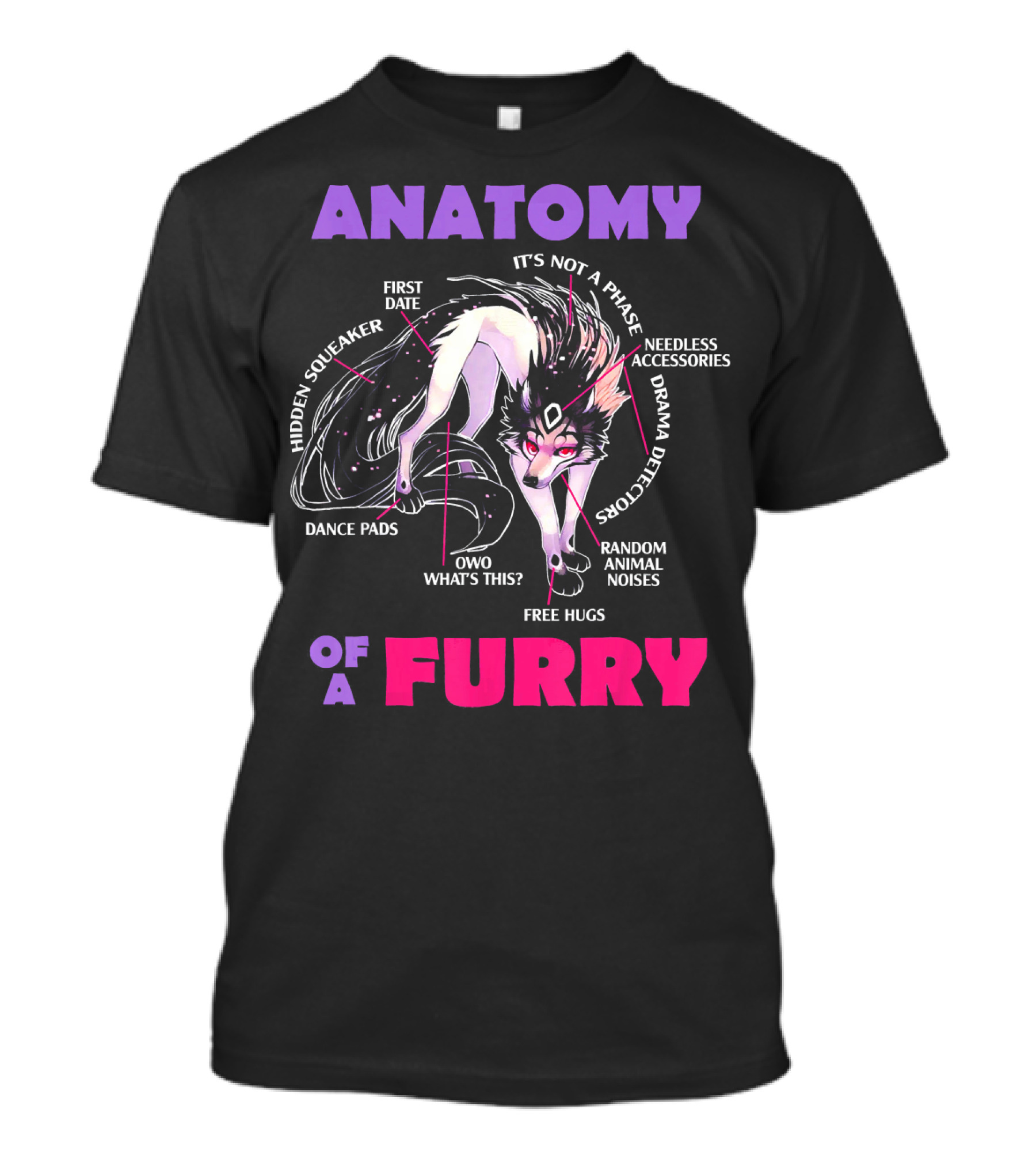 Anatomy Of A Furry Hidden Squeaker First Date Dance Pads Owo Random Animal Noises T-Shirt