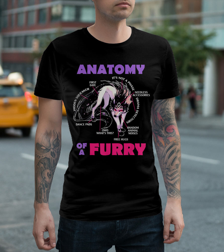 Anatomy Of A Furry Hidden Squeaker First Date Dance Pads Owo Random Animal Noises T-Shirt