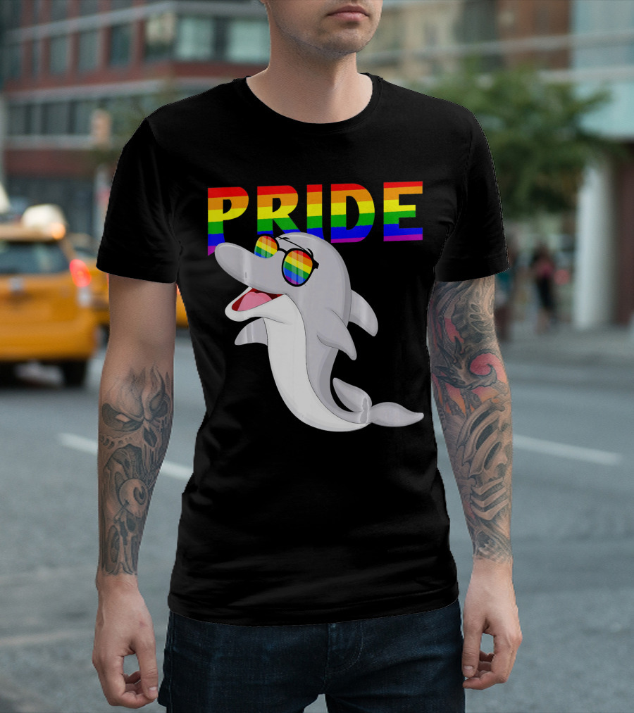 Dolphin Pride Rainbow Flag Sunglasses Gay T-Shirt
