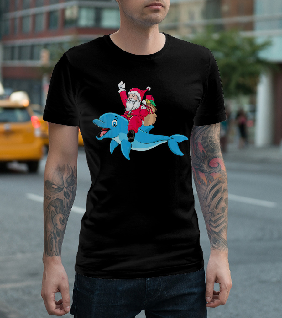 Dolphin Santa Merry Christmas Ride with Gifts Matching T-Shirt