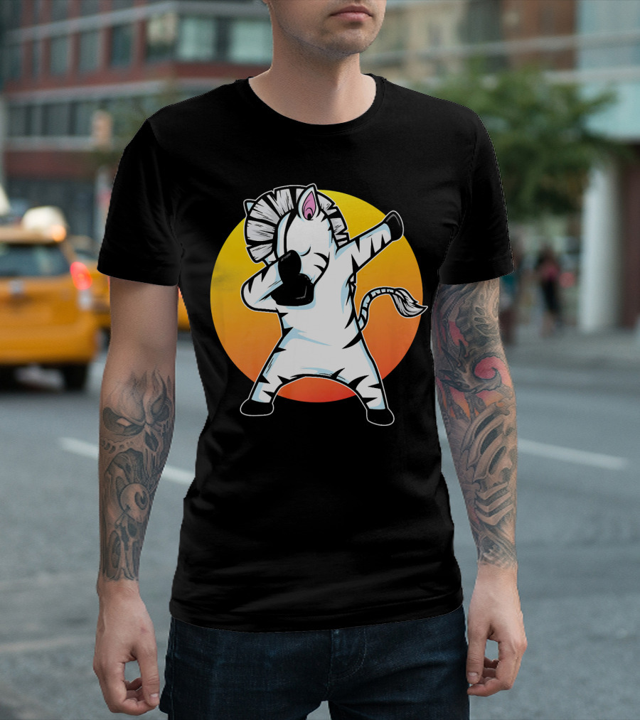 Dabbing Zebra Dab Dance Funny Zebra Sun Background T-Shirt