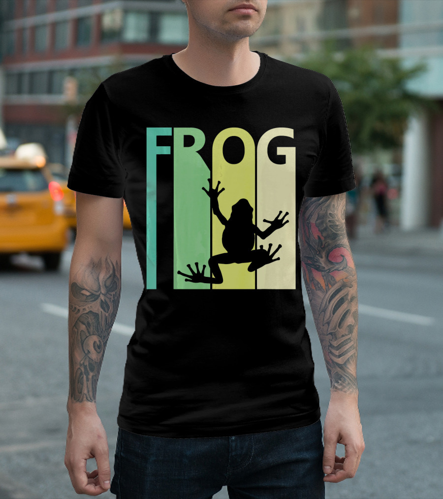 Frog Silhouette Retro Stripes Animal Lover T-Shirt