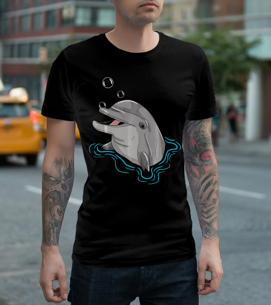 Happy Smiling Dolphin Bubbles in Cute Sea Scene T-Shirt