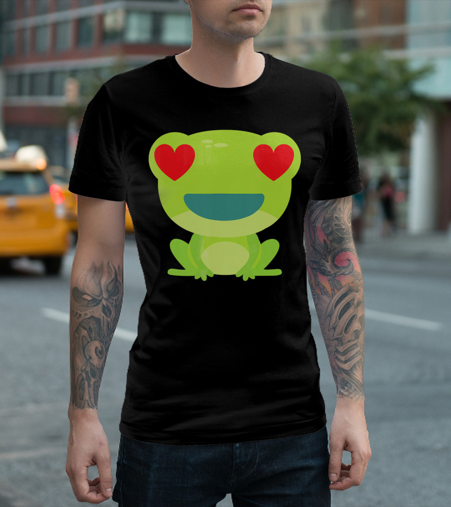 Frog Heart Eye Toad Tadpol Cute Green Cartoon with Heart Eyes T-Shirt