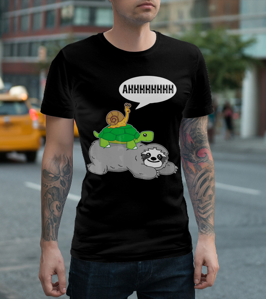 Funny Slow Sloth Riding Turtle Snail AHHHHHHHHH T-Shirt