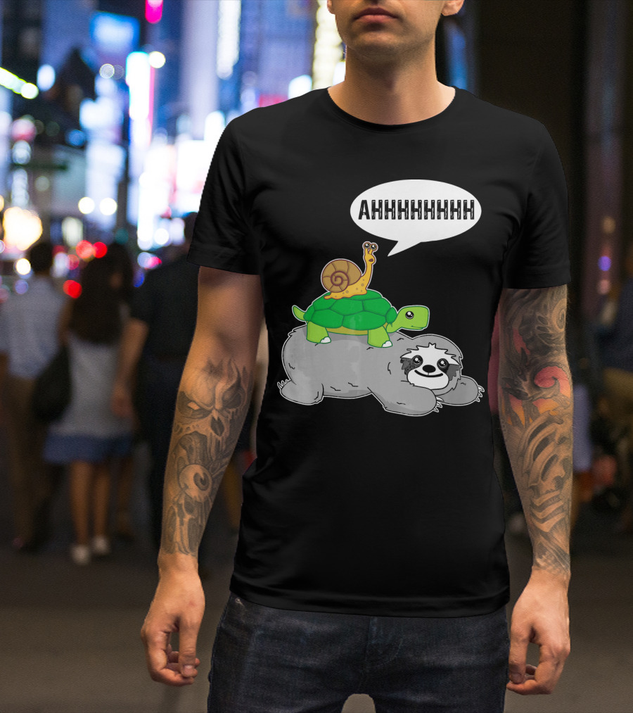 Funny Slow Sloth Riding Turtle Snail AHHHHHHHHH T-Shirt