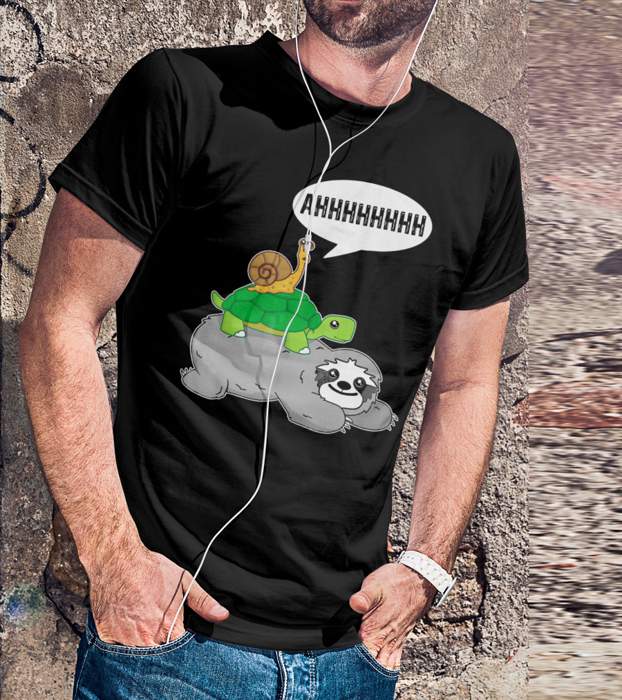 Funny Slow Sloth Riding Turtle Snail AHHHHHHHHH T-Shirt